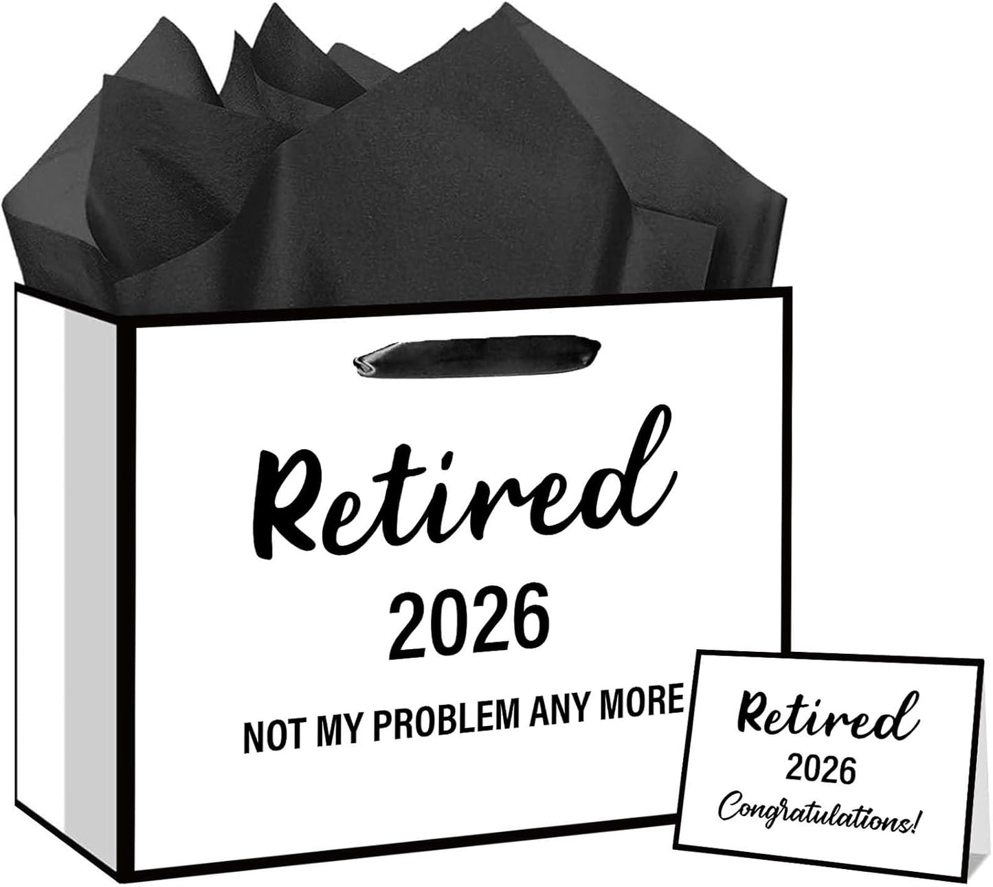 RTMISA 2026 Retirement Gift Bag with Tissue Paper and Greeting Card 2026 Retired Gifts Wrapping Bag for Women Men Coworker Teacher, Retirement Party Decorations Supplies