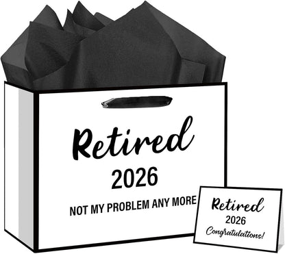 RTMISA 2026 Retirement Gift Bag with Tissue Paper and Greeting Card 2026 Retired Gifts Wrapping Bag for Women Men Coworker Teacher, Retirement Party Decorations Supplies