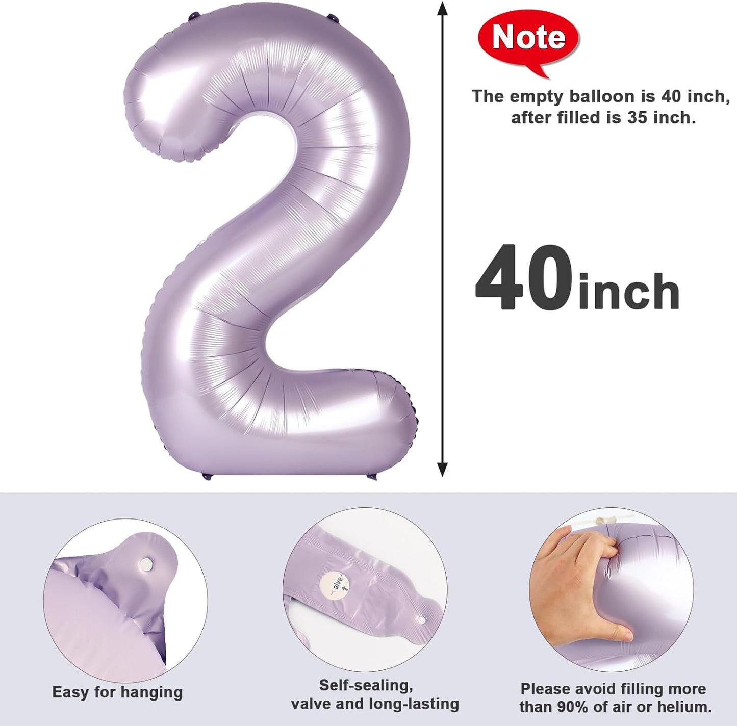 Skiennix 40-Inch Cream Purple Number Balloons - Perfect for 2nd, 12th, 21st Birthdays & Celebrations