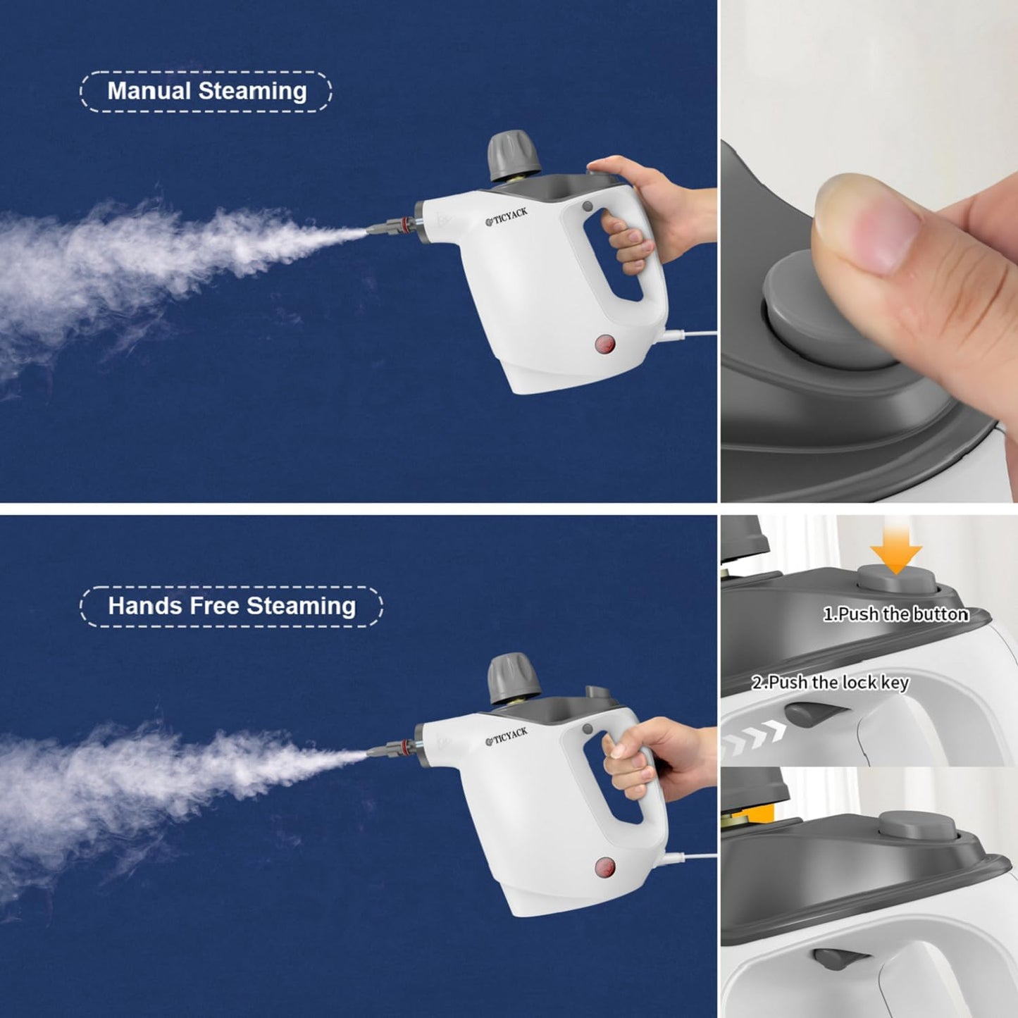 TICYACK Handheld Steam Cleaner - 16 PCS Accessories & Safety Lock - 500ML Capacity for Multi-Surface Deep Cleaning