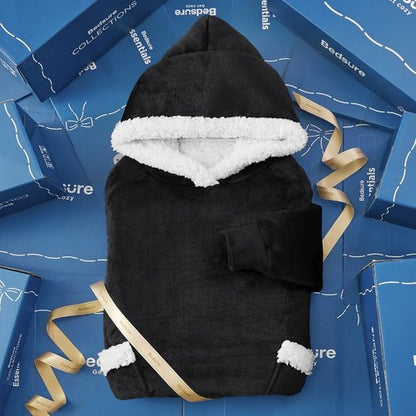 Bedsure Wearable Blanket Hoodie - Cozy Sherpa Sweatshirt for Adults | Perfect Birthday Gift, Black