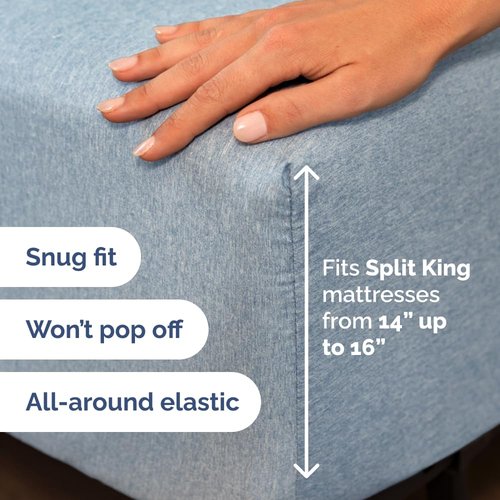 Flex Top Split Head King 4 Piece Sheet Set - Comfy Breathable & Cooling Bed Sheets Set - Hotel Luxury Bedding for Women, Men, Kids, Teens, Boys & Girls - Deep Pockets, Soft, Oeko-Tex - Heathered Blue