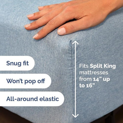 Flex Top Split Head King 4 Piece Sheet Set - Comfy Breathable & Cooling Bed Sheets Set - Hotel Luxury Bedding for Women, Men, Kids, Teens, Boys & Girls - Deep Pockets, Soft, Oeko-Tex - Heathered Blue
