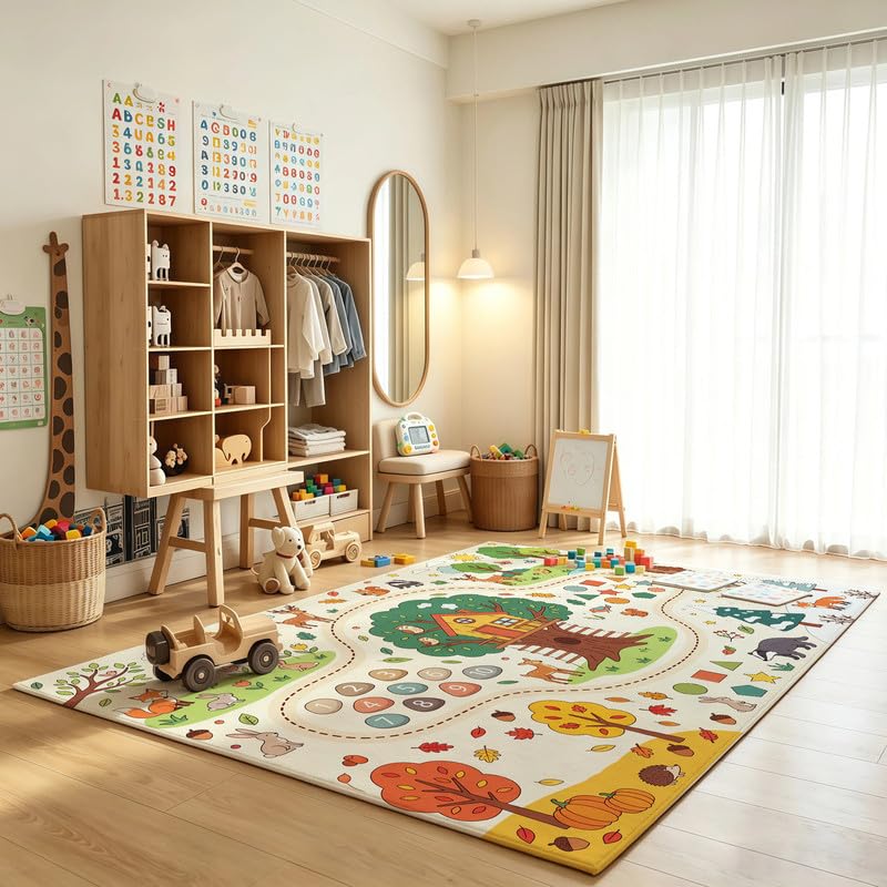 Tree House Learning Rug 3x5 ft - Kids Bedroom Educational Play Mat with Forest Design - Variation of THIS listing