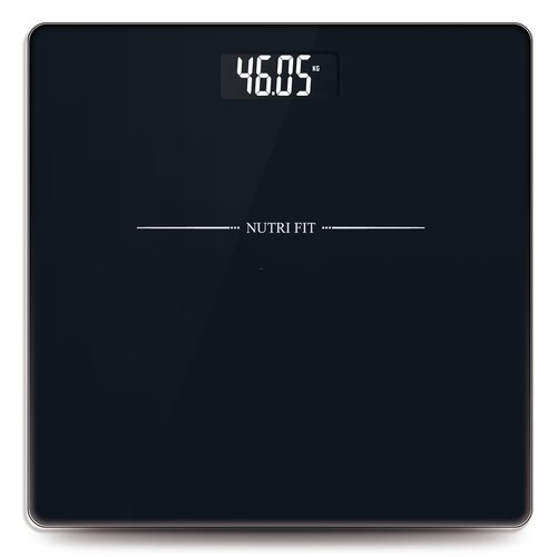 NUTRI FIT Digital Bathroom Scale for Body Weight Loss Watchers Electri Scales, 50g/0.1lb Discrepancy, Clear Backlit LCD Display and Step-On Techhology, 2*AAA Batteries Included, 330lb/150kg, Jet Black