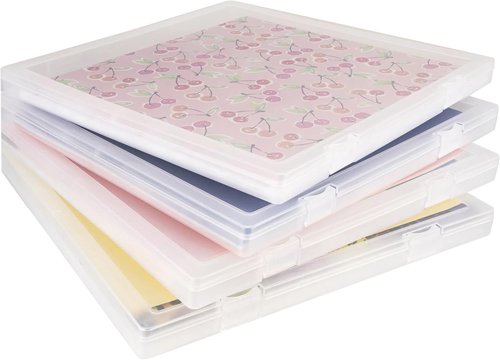 CraftGenes Scrapbook Paper Storage - 4 Pack Stackable Containers with U-Shaped Locking Mechanism | Ideal for Home, Office, School
