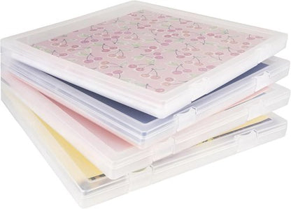 CraftGenes Scrapbook Paper Storage - 4 Pack Stackable Containers with U-Shaped Locking Mechanism | Ideal for Home, Office, School