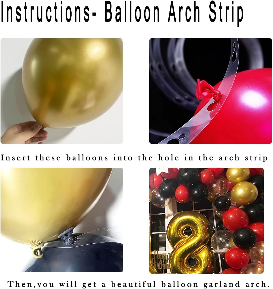 Red Black Gold Balloon Garland Arch Kit - Perfect for Casino, Birthday, Bachelorette & Graduation Celebrations