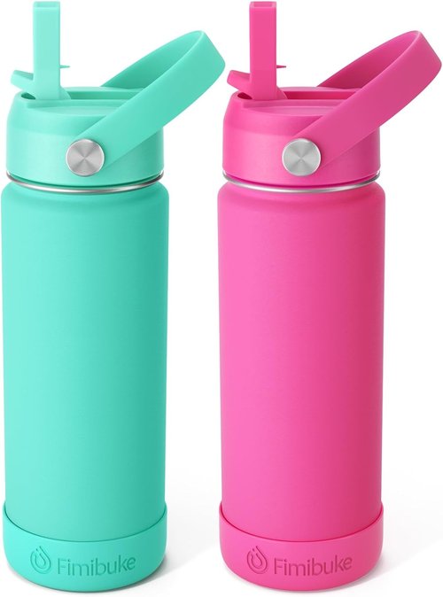 Fimibuke Kids Insulated Water Bottle - 18oz BPA-Free Stainless Steel Tumbler with Straw | Leak-Proof, 2 Pack (Hawaii)
