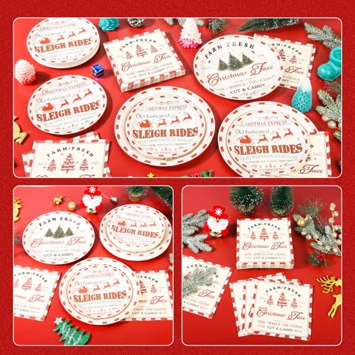 Christmas Farmhouse Paper Plate and Napkin Set - Vintage Holiday Tableware
