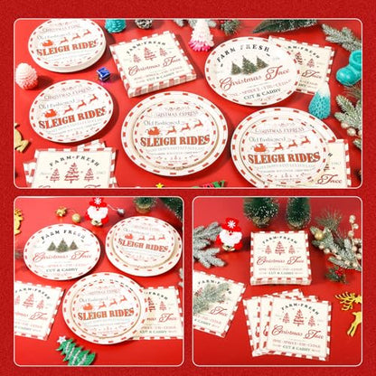 Christmas Farmhouse Paper Plate and Napkin Set - Vintage Holiday Tableware