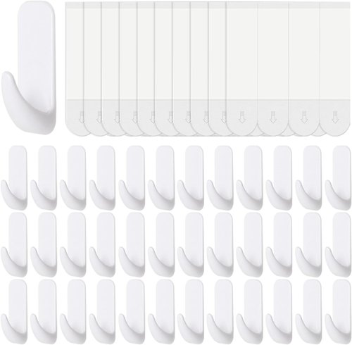 JulyWind Heavy Duty Wall Hooks - 35PCS Towel Hangers with 40 No-Damage Adhesive Strips | Dorm Essentials for Coats, Hats, and Wreaths