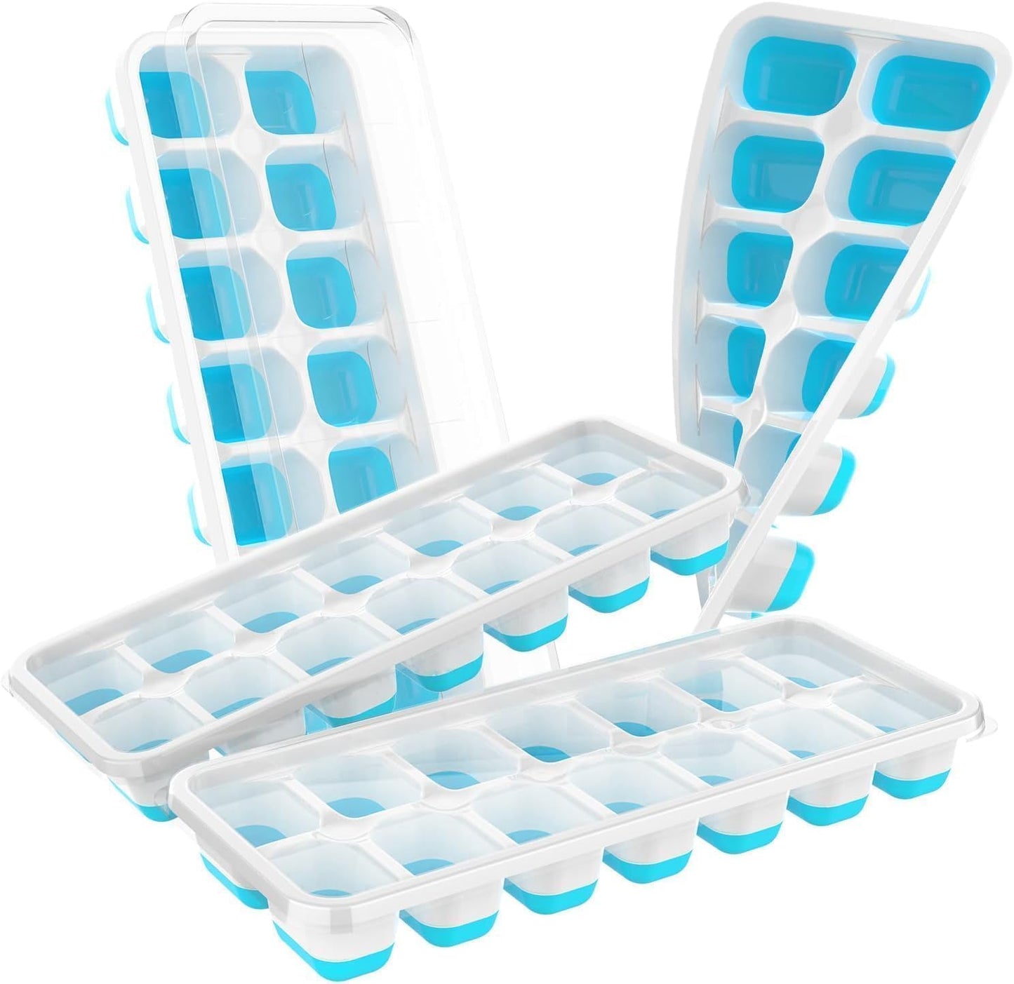 Skiennix Ice Cube Tray - Durable Stackable 4-Pack with Removable Lids | Easy-Release Plastic & Silicone for Cocktails & Coffee