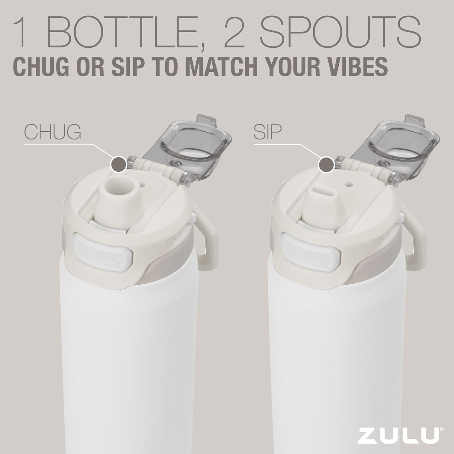 ZULU Powerfill Pro 24oz Stainless Steel Water Bottle - Quick Fill Lid, Triple Walled Insulation, Leak Proof, White