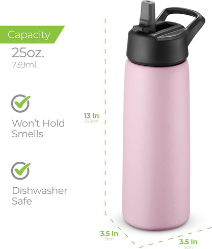 SIPX™ Insulated Water Bottle - 25 oz Leakproof Stainless Steel, Triple Insulated - Cold 24H/Hot 12H - Light Pink