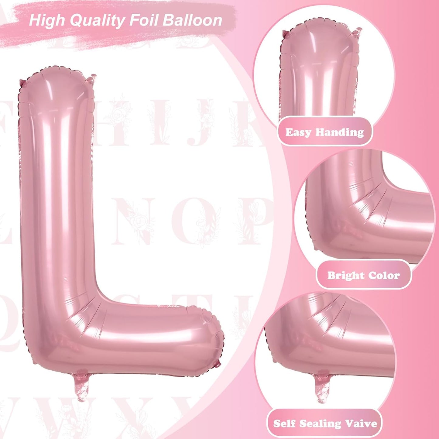 Skiennix 40-Inch Giant Pastel Pink Letter L Balloon - Self-Inflating Mylar Decoration for Birthdays