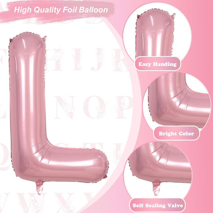 Skiennix 40-Inch Giant Pastel Pink Letter L Balloon - Self-Inflating Mylar Decoration for Birthdays