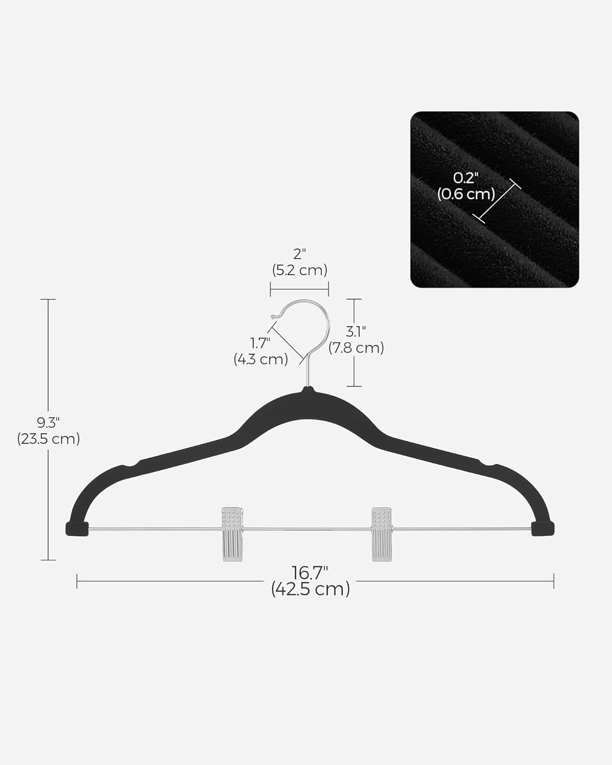SONGMICS Velvet Pants Hangers - 30 Pack, 16.7 Inches, Adjustable Clips, Non-Slip, Space-Saving, Black