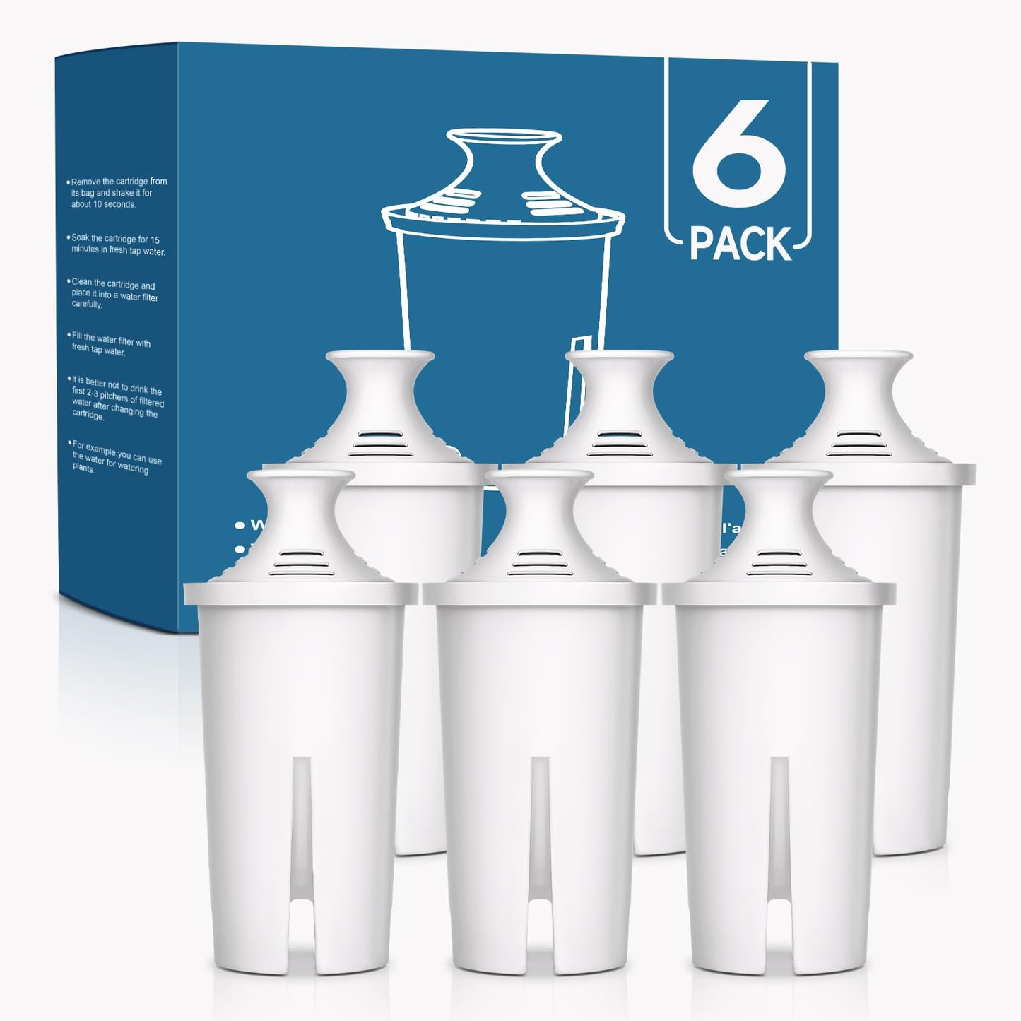 Mutital 6 Pack Water Filters Compatible with Brita Pitchers, BPA-Free, US Standard, Fits Water Pitchers and Dispensers, Reduces Copper, Cadmium and Mercury Impurities, 50 Gallons