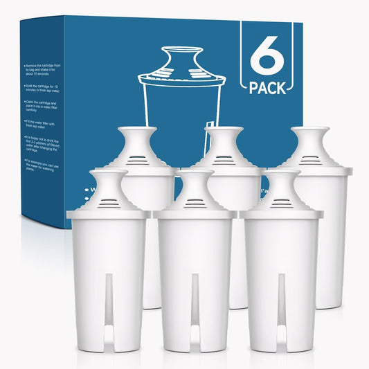 Mutital 6 Pack Water Filters Compatible with Brita Pitchers, BPA-Free, US Standard, Fits Water Pitchers and Dispensers, Reduces Copper, Cadmium and Mercury Impurities, 50 Gallons