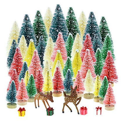 Mini Pine Trees & Deer Doll Set with Gift Boxes - Beige, Yellow, Green, Pink, Red, Dark Green Variations
