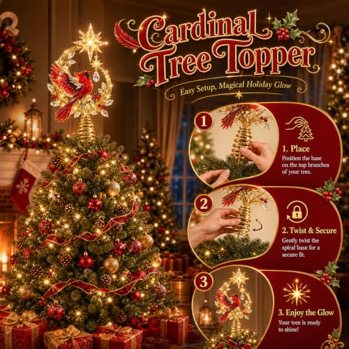 Cardinal Heaven's Light Tree Topper - Cardinal Christmas Tree Topper 1PCS