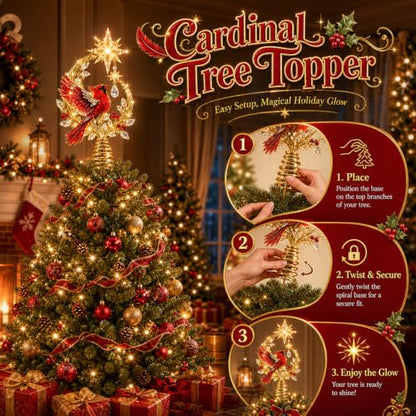 Cardinal Heaven's Light Tree Topper - Cardinal Christmas Tree Topper 1PCS