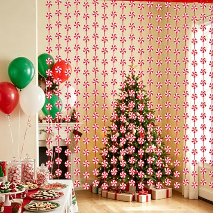 Christmas Peppermint Foil Fringe Curtains 2 Pack - Candyland Holiday Decorations