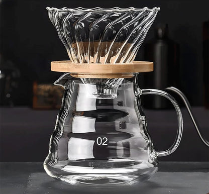 COFISUKI Pour Over Coffee Maker - 20 OZ /600ML Coffee Server with Glass Coffee Dripper, Stylish and Elegant 2 IN 1 Dripper Coffee Maker Kit Coffee Maker for Home or Office, 1-5 CUPS