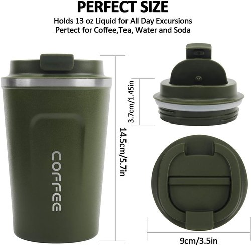 CS COSDDI 12 oz Stainless Steel Vacuum Insulated Tumbler - Spill Proof Coffee Travel Mug in Green