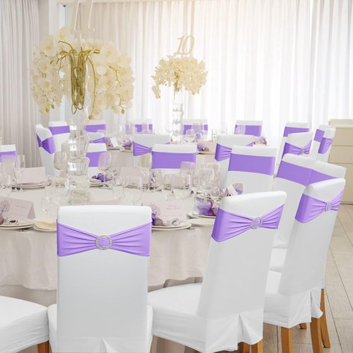 Babenest Spandex Chair Sashes - 100PCS Premium Stretch Covers with Buckle Slider for Weddings & Events | Purple
