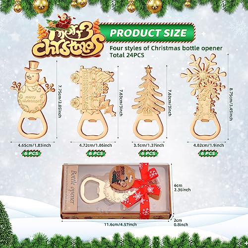 Gold 24Pcs Christmas Bottle Opener Set with Snowman Tree Train Snowflake Gifts