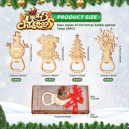 Gold 24Pcs Christmas Bottle Opener Set with Snowman Tree Train Snowflake Gifts