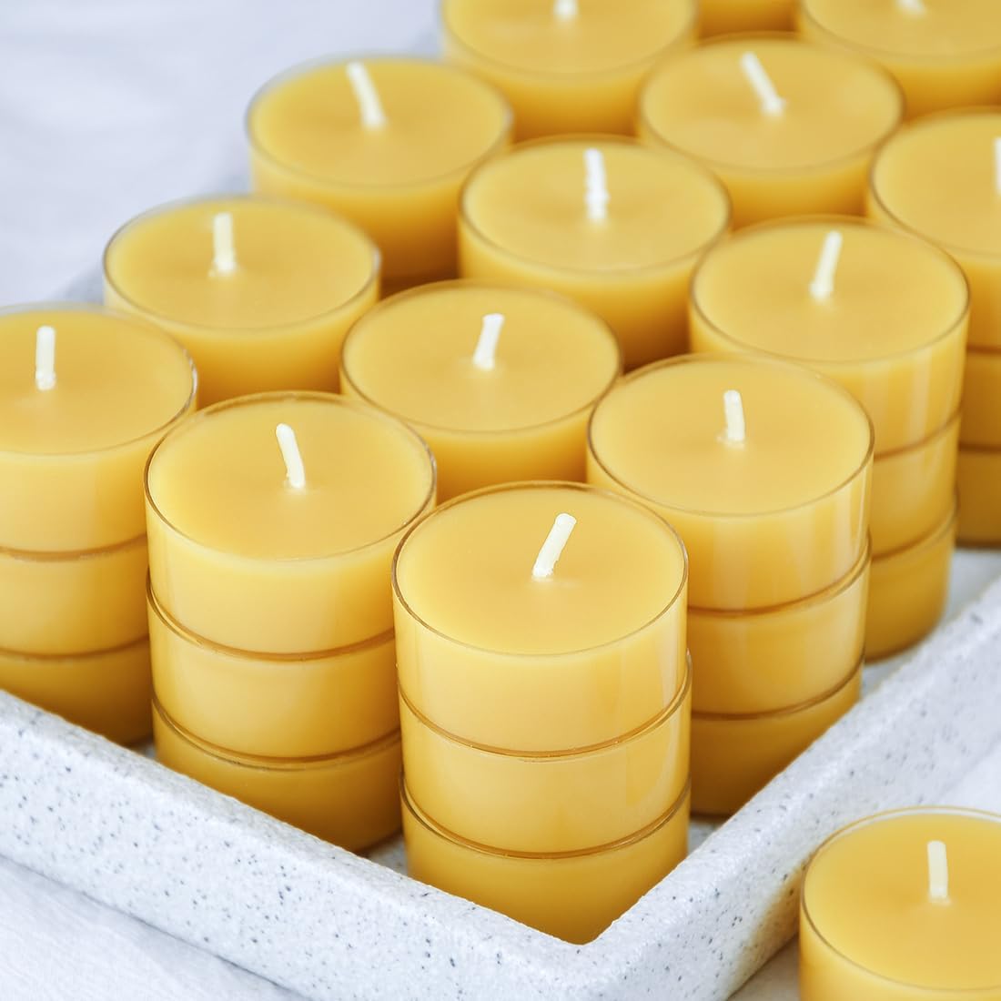 Pure Beeswax Tealight Candles - 100 Pack of Natural, Unscented, Clean Burning Yellow Candles