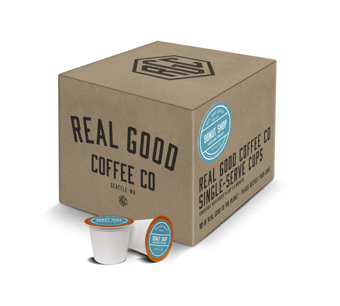 Real Good Coffee Company - Single Use Coffee Pods - Donut Shop Medium Roast Coffee - K-Cup Compatible including Keurig 2.0 Brewers - Recyclable Cups and Packaging - 36 Count