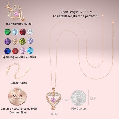 Skiennix Infinity Necklace - S925 Sterling Silver Rose Gold Birthstone Pendant Jewelry Gift for Women