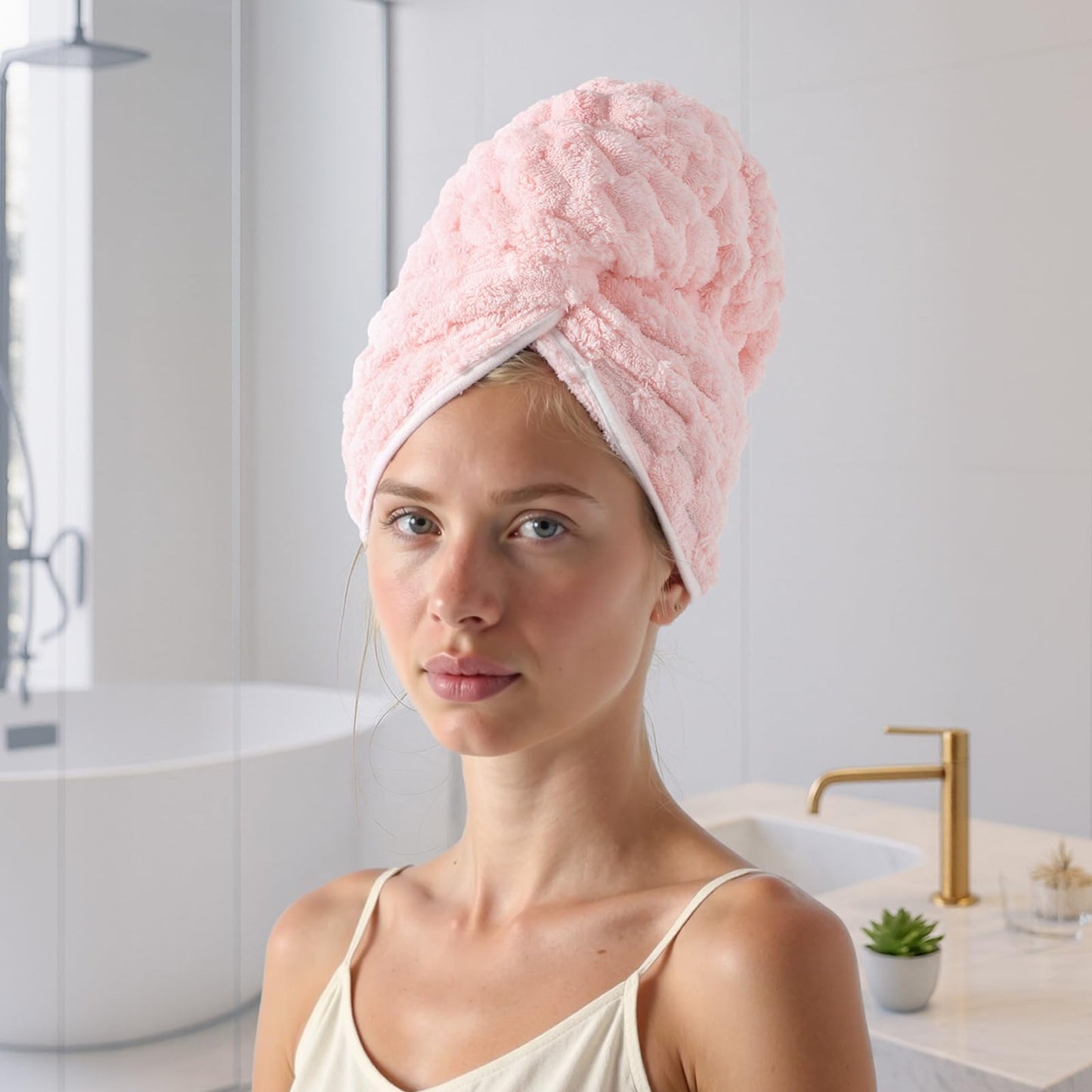 REDKISS 3 Pack Microfiber Hair Towels - Extra Large Hair Towel Wrap for Women, 24x42 inch Hair Towels with Elastic Strap, Super Soft Hair Drying Towels for Long, Thick, Curly Anti Frizz Turbans