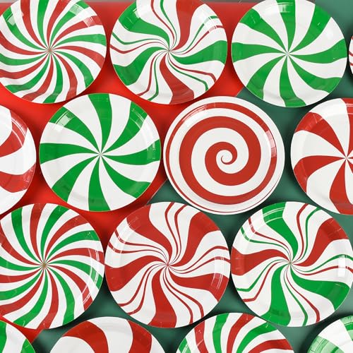 Christmas Candy Paper Plates 48 Count, 9 Inch Peppermint Swirl Party Dinnerware