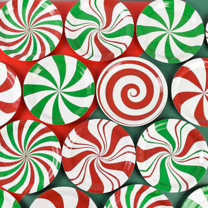 Christmas Candy Paper Plates 48 Count, 9 Inch Peppermint Swirl Party Dinnerware