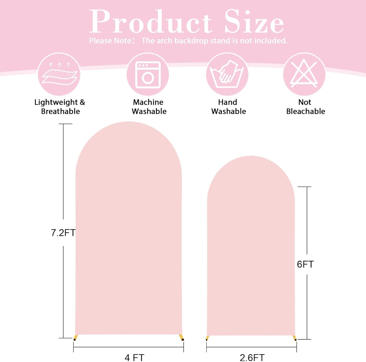 Skiennix Pink Arch Cover Set - 7.2ft & 6ft Spandex Backdrop for Weddings & Parties