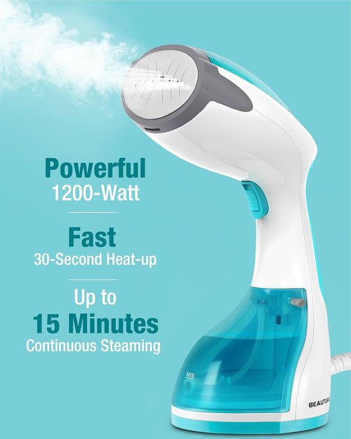 Beautural Steamer for Clothes - Portable Handheld Fabric Wrinkle Remover | Fast 30-Second Heat-Up, Auto-Off, Large Tank