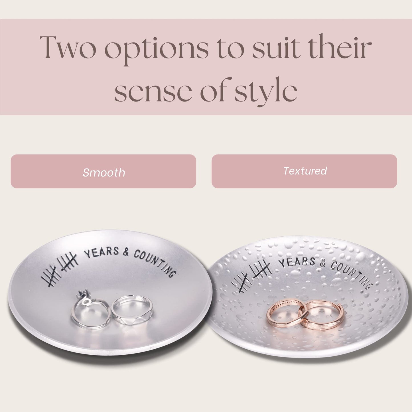 PureRejuva 10th Anniversary Tin Gifts - 4 In. Engraved Aluminum Wedding Ring Holder Dish & Gift Box - 10 Year Anniversary for Him & Her Textured Style