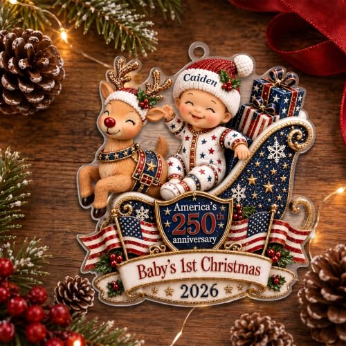 Personalized Baby's First Christmas Ornament 2026 - Reindeer & Name Custom Gift - Variation 250-01