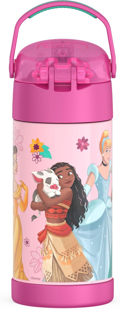 THERMOS FUNTAINER Water Bottle - 12 Ounce Kids Stainless Steel Vacuum Insulated with Straw | Princess Design