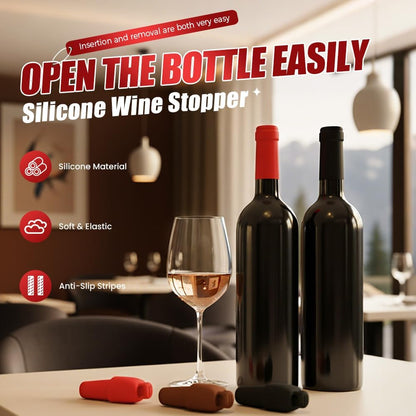 Silicone Wine Stopper for Wine Bottles, 2026 Upgrade Reusable Wine Stoppers for Wine Bottles, Seal Bottle Cover for Beer Champagne, Glass Bottle Sealer Covers Wine Stoppers for Home Use (4)
