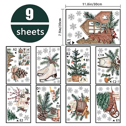 Winter Pine Cone Window Clings - 9 Sheets Holiday Snowflakes & Decorations