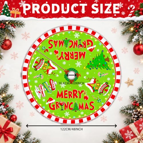 48-Inch Christmas Tree Skirt - Festive Green Red Holiday Decorations