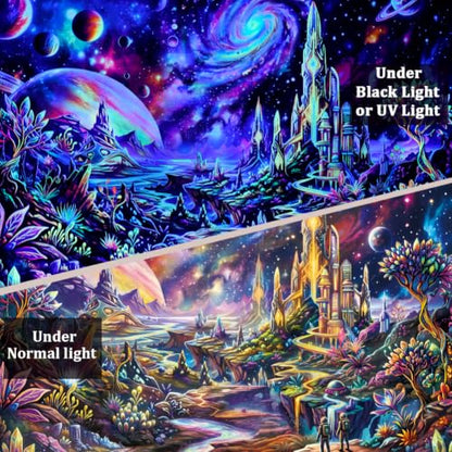 UV Reactive Galaxy Space Tapestry Wall Hanging 59x51in - Starry Sky Universe