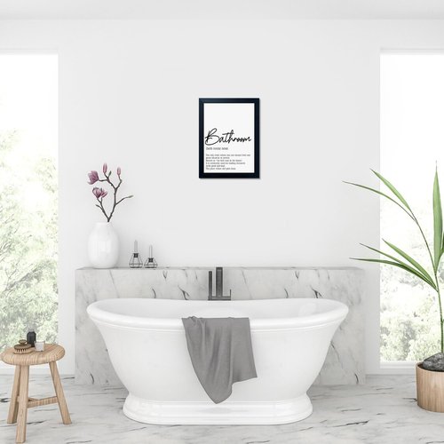 Boswaydeco Bathroom Wall Art - Modern Black and White Toilet Rules Canvas Print | Small Size for Guest Washroom