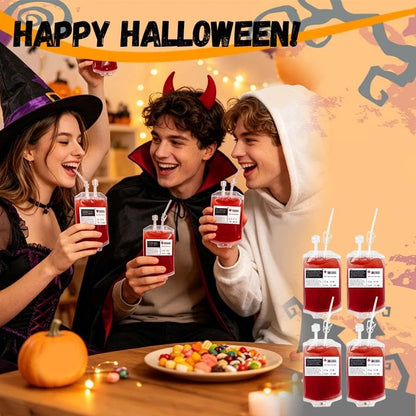 Halloween Blood Bags for Drinks 4 Pack with Syringe & Clips Set